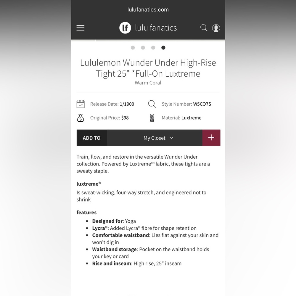 Lululemon Wunder Under High-Rise Tight 25" *Full-On Luxtreme - Picture 6 of 6